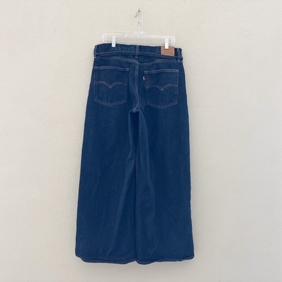 Levi's XL Wide Leg Straight Jeans 32 High Dark Denim Blue Waist Tie Classic - Picture 5 of 15